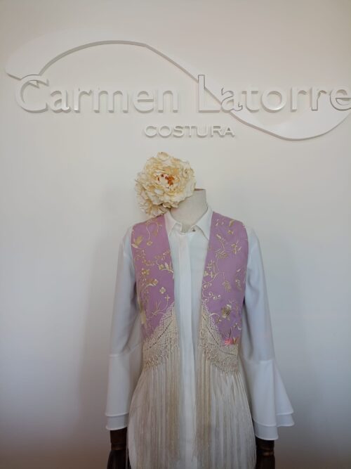 Chaleco flecos Malva