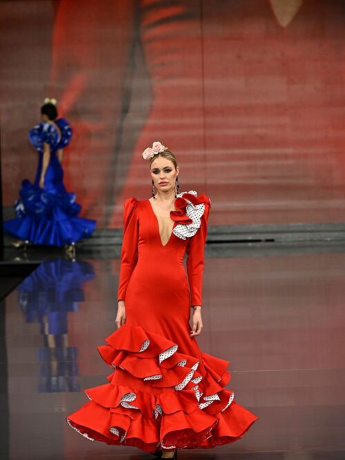 Vestido rojo volante hombro