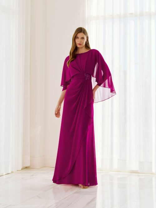 Vestido largo de raso con escote barco