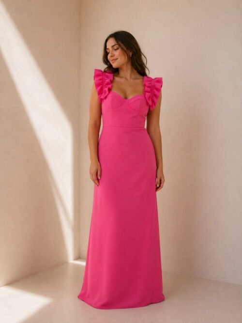 Vestido largo con forma de corset en crec de licra rosa chicle