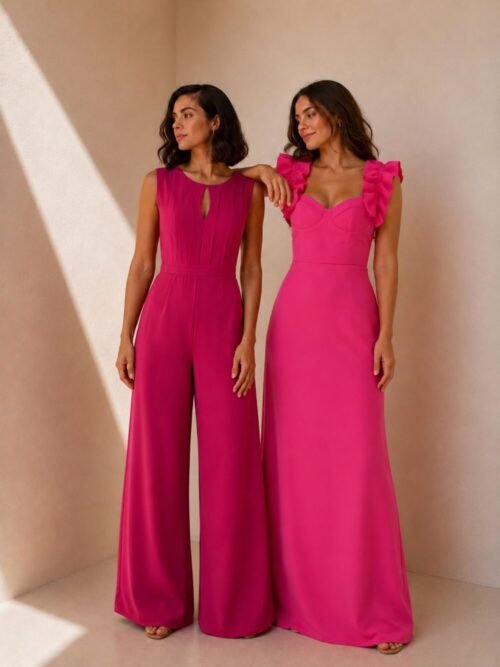 Vestido largo con forma de corset en crec de licra rosa chicle