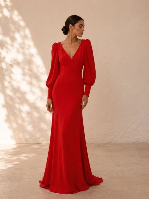 Vestido largo rojo corte sirena