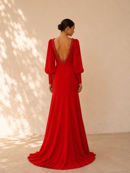 Vestido largo rojo corte sirena